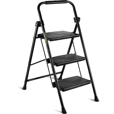 Step Ladder 3 Step Folding Step Stool Step Ladder with Wide Anti-Slip Pedal Step Stool Foldable Step Stools for Adults Lightweight, Portable Steel Step Stool