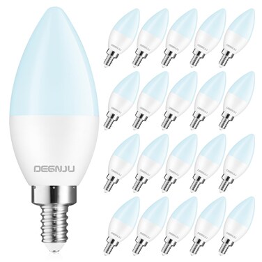 DEGNJU 20 Pack LED Candelabra Bulbs 60 Watt Equivalent, E12 LED Bulb Daylight 5000K, Type b Light Bulb, LED Chandelier Bulbs 5.5W, Candelabra Base Bulbs 120V, B11 Candle Light Bulb, Non-Dimmable