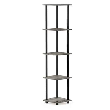 Furinno Turn-N-Tube 5 Tier Corner Display Rack Multipurpose Shelving Unit, 1-Pack, French Oak Grey/Black