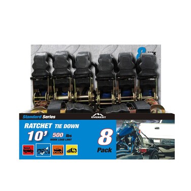 Everest S81101-1 in. x 10 ft. Tie Down Strap, 8-Pack Plastic Handle Ratcheting