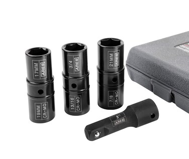 ARES 70056-1/2-inch Drive 4-Piece Flip Lug Nut Socket Set - Includes 17mm, 19mm, 21mm Metric Sizes &amp; 3/4-Inch,13/16-Inch, 7/8-Inch SAE Sizes - Impact Grade Chrome-Moly Steel Ensures Lifetime Use