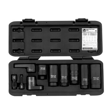 ARES 70318-10-Piece Oxygen Sensor Socket Set - Set Includes Thread Chasers, Oxygen Sensor Sockets, an Injector Socket and Oil Sending Unit Sockets - High Strength Chrome Vanadium Steel