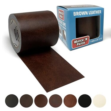 MATCH 'N PATCH Realistic Leather Repair Tape - Durable, Easy-to-Apply, Professional Grade, Versatile Use, Designed in North Carolina for Furniture Restoration, Home Decor &amp; DIY - Brown - 15' x 2.25