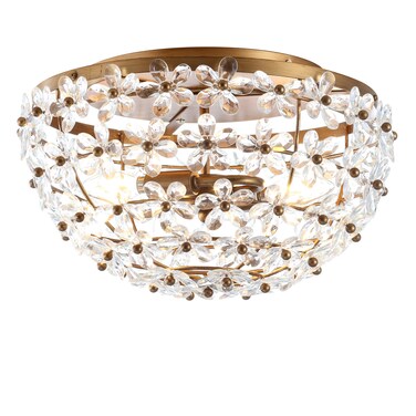 JONATHAN Y JYL9043A Isabelle 15.5" Metal/Acrylic LED Flush Mount Traditional,Glam,FrenchCountry,Cottage Dimmable, 2700K Cozy Warm Light, for Kitchen,Hallway,Bathroom,Stairwell, AntiqueGold