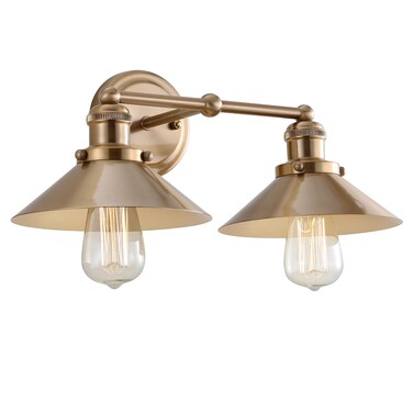 JONATHAN Y JYL7430A August 17.5" 2-Light Metal Shade Farmhouse Sconce Contemporary Transitional 2200K Edison 25W Bulbs Included for Bedroom Living Room Bathroom, Vanity Lighting, Brass Gold