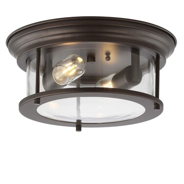 JONATHAN Y JYL7446B Lauren 13.25" Metal/Glass LED Flush Mount, Transitional,Glam,Classic,Industrial, Dimmable, 2700K Cozy Warm Light Kitchen,Hallway,Bathroom,Stairwell, Oil Rubbed Bronze