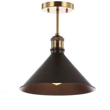 JONATHAN Y JYL9511A Nick 11" Metal LED Semi-Flush Mount, 2700K, Farmhouse, Transitional, Traditional, Rustic, Industrial, Coastal, Office, Living Room, Hallway, Foyer, Oil Rubbed Bronze/Brass Gold
