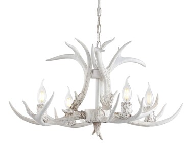 JONATHAN Y JYL6301B Eldora 26" Adjustable Resin Antler 4-Light LED Chandelier, Glam, Rustic,Cottage,Transitional, Dimmable Dining Room, Living Room, Kitchen, Foyer, Bedroom, White