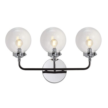 JONATHAN Y JYL9058A Caleb 3-Light 22" Brass Vanity, Contemporary, Modern, Office, Living Room, Family Room, Dining Room, Kitchen, Bedroom, Bathroom, Hallway, Foyer, Chrome/Black