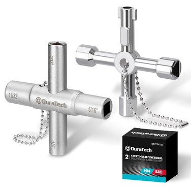 DURATECH 4 Way Sillcock Key Set, Utilities Key, Multi-functional Water Key, 2-Pack, for Valve, Faucet, and Spigots