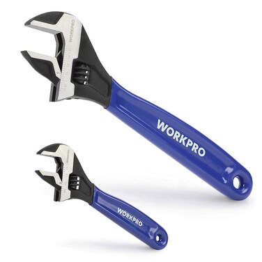 WORKPRO 2-piece Adjustable Wrench Set, 6-Inch &amp; 10-Inch Wrenches, Wide Jaw Black Oxide Wrench, Metric &amp; SAE Scales, Cr-V Steel, for Home, Garage, Workshop