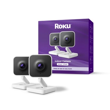 Roku New Indoor Camera 2024 - Home Security - 2-Pack - Wired Security Camera &amp; Pet Monitor with 1080p HD Color Night Vision, Works with Alexa &amp; Google, Motion &amp; Sound Detection, WDR &amp; WiFi 6