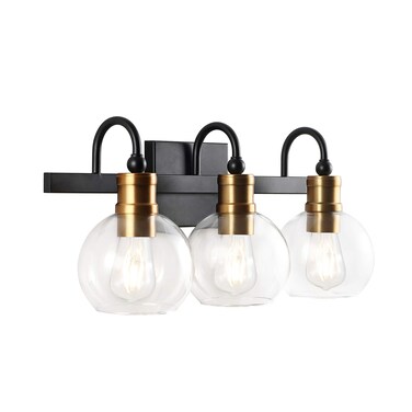 JONATHAN Y JYL3528A Marais 21.5" 3-Light Iron/Glass Rustic Vintage LED Vanity Light Industrial Bohemian 2700K LED 4W Bulbs Entryway Lobby Kitchen Bathroom Bedroom Living Room Hallway, Black/Brass Gold
