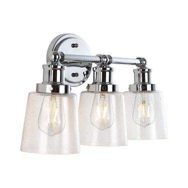 JONATHAN Y JYL7532A Beverly 22.5" 3-Light Iron/Seeded Glass Classic Cottage LED Vanity Light French Country Transitional 2700K LED 4W Bulbs Entryway Lobby Kitchen Bathroom Bedroom Hallway, Chrome