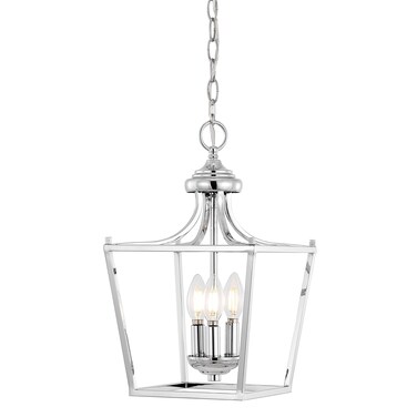 JONATHAN Y JYL7560B Camden 10" 3-Light Iron Classic Midcentury Pendant Lantern Rustic Transitional Dining Room Living Room Kitchen Foyer Bedroom Hallway, Chrome