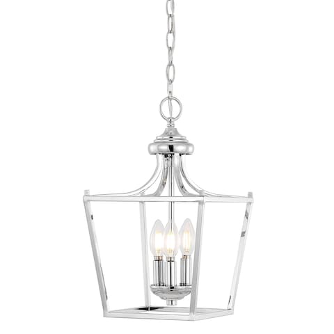 JONATHAN Y JYL7560B Camden 10&quot; 3-Light Iron Classic Midcentury Pendant Lantern Rustic Transitional Dining Room Living Room Kitchen Foyer Bedroom Hallway, Chrome