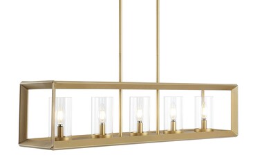 JONATHAN Y JYL7414C Anna 38.5" Linear 5-Light Metal/Glass LED Pendant Contemporary Transitional Traditional Dimmable Dining Room Living Room Kitchen Foyer Bedroom Hallway, Brass Gold