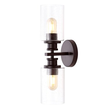 JONATHAN Y JYL7577B Jules Edison 16.5" Cylinder 2-Light Iron/Seeded Glass Farmhouse Contemporary LED Vanity Rustic Modern Bohemian 2700K 4W Bulbs Bedroom Living Room Bathroom, Oil Rubbed Bronze