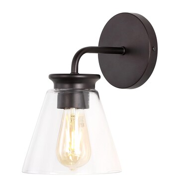 JONATHAN Y JYL9906A Kondo 6.38" 1-Light Modern Farmhouse Iron LED Vanity, Modern, Transitional, Farmhouse, Industrial, Contemporary, Kitchen, Bedroom, Bathroom, Hallway, Foyer, Oil Rubbed Bronze/Clear