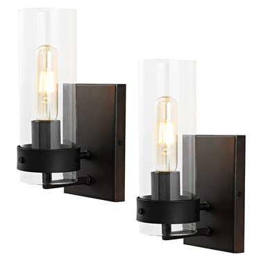JONATHAN Y JYL9909B-SET2 Harper 4.5" 1-Light Modern Farmhouse Iron/Glass LED Sconce Contemporary Midcentury Entryway Lobby Kitchen Bathroom Bedroom Living Room, Oil Rubbed Bronze/Clear (Set of 2)