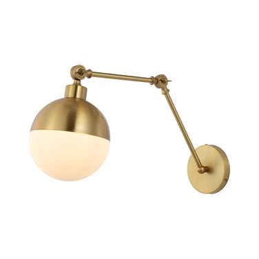 JONATHAN Y JYL9931A Alba 8" 1-Light Mid-Century Modern Arm-Adjustable Iron/Glass LED Sconce French Country, Contemporary Entryway Lobby Kitchen Bathroom Bedroom Living Room Hallway, Brass Gold/Frosted