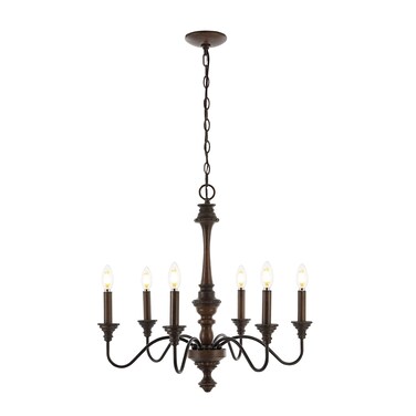 JONATHAN Y JYL1320A Oakley 25" 6-Light Midcentury Farmhouse Iron LED Chandelier Rustic Traditional Dining Room Living Room Kitchen Island Foyer, Wood Finished/Oil Rubbed Bronze