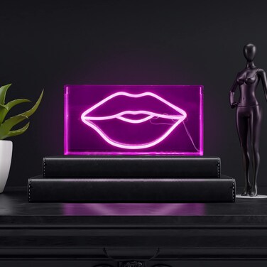 JONATHAN Y NEN1024A Lips 11.88" X 5.88" Contemporary Glam Acrylic Box USB Operated LED Neon Light, Pink