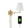 JONATHAN Y JYL6014B David 18.5" 1-Light Modern French Country Swing Arm Plug-in or Hardwired Iron LED Star Wall Sconce with Pull-Chain and USB Charging Port, Brass Gold
