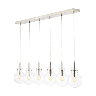 JONATHAN Y JYL1326A Harlow 40.5" 6-Light Modern Contemporary Round Glass/Iron LED Linear Pendant Minimalist, Glam, Industrial, Designer, Office, Living Room, Dining Room, Bedroom, Nickel/Clear