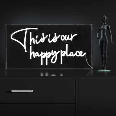 JONATHAN Y NEN1026A This is Your Happy Place 19.6" X 10.1" Contemporary Glam Acrylic Box USB Operated LED Neon Light, White