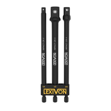 LEXIVON Impact Grade Socket Adapter Set, 6" Extension Bit With Holder   3-Piece 1/4", 3/8", and 1/2" Drive, Adapt Your Power Drill To High Torque Impact Wrench (LX-102)
