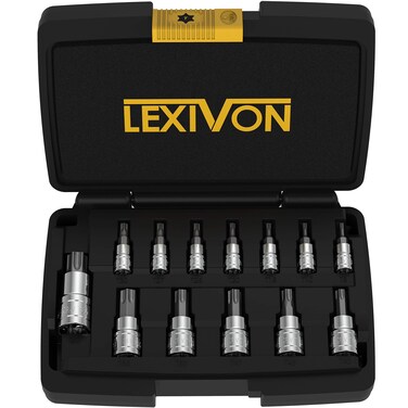 LEXIVON Torx Bit Socket Set, Premium S2 Alloy Steel   13-Piece Star T8 - T60 Set   Enhanced Storage Case (LX-143)