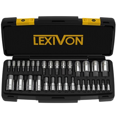 LEXIVON Master HEX Bit Socket Set, Premium S2 Alloy Steel   Complete 32-Piece, SAE and Metric Set   Enhanced Storage Case (LX-144)
