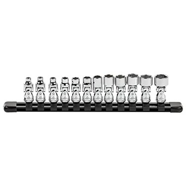 ARES 39009-12-Piece 1/4-Inch Drive Metric Flex Socket Set - 6 Point Sockets Constructed From Premium Heat Treated Chrome Vanadium Steel - Storage Rail Included