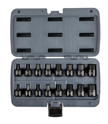 ARES 23021-16-Piece Stubby Impact SAE and Metric Hex Bit Socket Set - Chrome Moly Steel Construction and Manganese Phosphate Coating - Includes Storage Case - Designed for Impact Use