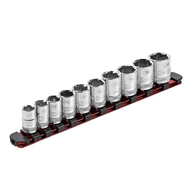 ARES 60101-3/8-Inch Drive Red 9.84-Inch Socket Rail with Locking End Caps - Aluminum Rail Stores up to 10 Sockets and Keeps Your Tool Box Organized