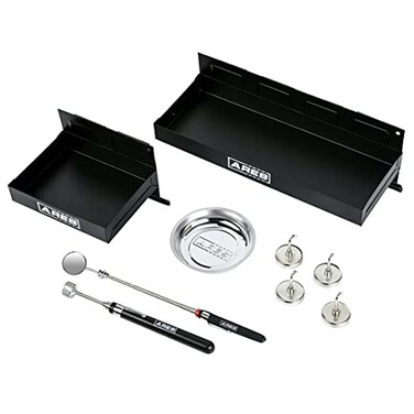 ARES 62037-9-Piece Magnetic Shelf and Tool Set - Includes 6-Inch and 12-Inch Magnetic Shelves, 4-Inch Magnetic Tray, Magnetic Pick-Up Tool, Telescoping Mirror, and 4-Piece Hook Set