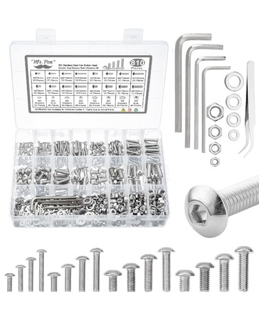 Mr. Pen- Nuts and Bolts Assortment Kit, 810 pcs, Stainless Steel, M3 M4 M5 M6 Button Head Socket Cap Screws Assorted Nuts and Bolts, Nut Bolt and Washer Assortment, Bolt and Nut Assortment