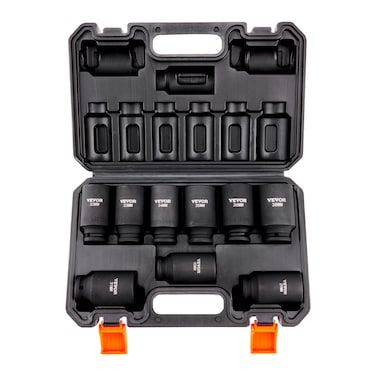 VEVOR 1/2" Drive Impact Socket Set, 9 Piece Deep Socket Set Metric 29-38mm, 6 Point Cr-Mo Spindle Axle Nut Impact Socket Set for Auto Repair,Easy-to- Read Size Markings, Includes Storage Case