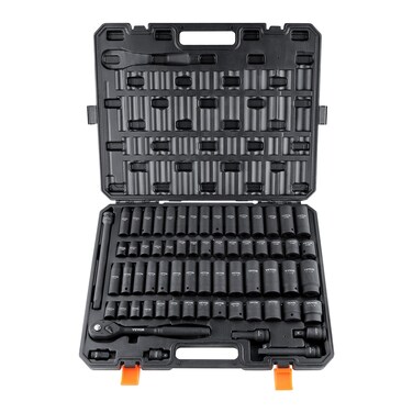 VEVOR 1/2" Drive Impact Socket Set, 65 Piece SAE 3/8" to 1-1/4" and Metric 10-24mm, 6 Point Cr-V Alloy Steel for Auto Repair, Easy-to-Read Size Markings, Rugged Construction, Storage Case
