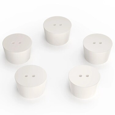 stonylab Solid Rubber Stoppers with Dual-Hole, 5-Pack Air-Tight 7# Natural Rubber Stoppers Lab Seal for Chemical Experiments
