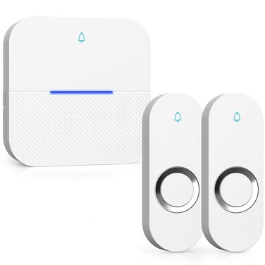 AIDA Lighted Wireless Doorbell for Home, Waterproof Battery Doorbell Wireless 1,000ft Range, 5 Volume Levels with 58 Doorbell Chimes &amp; LED Flash (White, Doorbell with 2 Buttons &amp; 1 Receiver)