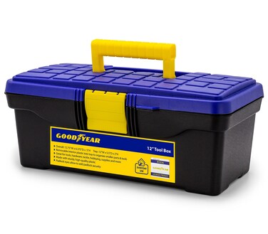 GOODYEAR - 12" [SMALL] Mini Tool Box for Hobby Tools, Accessories Storage Box with Handle, Removable Inner Tray, Lightweight &amp; Easy to Carry, One hand Snap Latch, Mini Plastic Storage Organizer