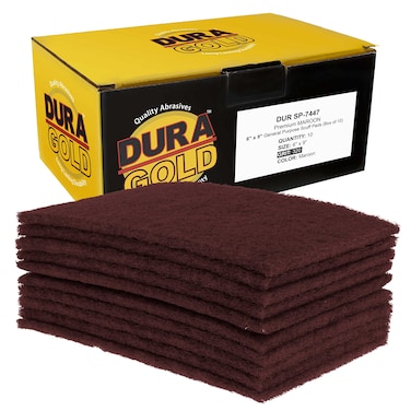 Dura-Gold Premium 6" x 9" Maroon General Purpose Scuff Pads, Box of 10 - Scuffing, Scouring, Sanding, Paint Primer Prep Adhesion Scratch - Surface Preparation Automotive Car Auto Body Woodworking Wood