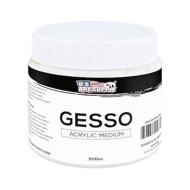 U.S. Art Supply White Gesso Primer for Acrylic Painting - 16.9oz (500ml) Acrylic Gesso Primer for Oil &amp; Acrylic Paint, Non-Toxic Canvas Primer Superior Coverage - Blendable White Gesso Paint Artists