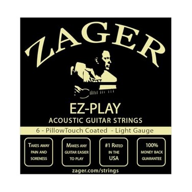 Zager Easy Play Pillow Touch Coated Guitar Strings - Acoustic Guitar Strings - 80/20 Bronze - For 6 String Guitar - Deep Bright Projecting Tone - Custom Light Gauge - Pack of 1