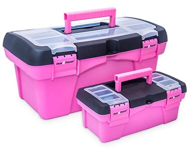 Pink Power Pink Tool Box for Women - Sewing, Art &amp; Craft Organizer Box Small &amp; Large Plastic Tool Box with Handle - Pink Toolbox Sewing Box Tool Storage Box - Portable Mini Locking Tool Boxes (2 Pack)