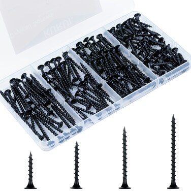 KURUI Drywall Screws Assortment Kit, #6 Black Wood Screws for Drywall,165pcs Coarse Thread Sheetrock Screws Set, Phillips Drive Self Tapping Dry Wall Screws 4 Sizes 1",1-1/4",1-5/8",2