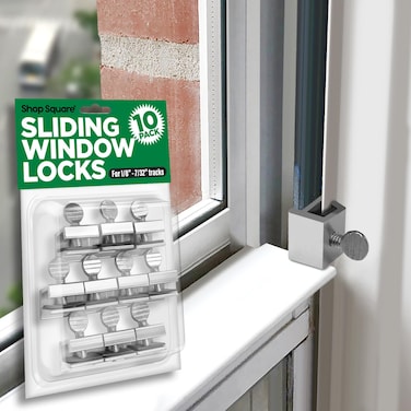 Window Locks, 10 Pack Window Locks for Vertical and Horizontal Windows, Sliding Window Locks, Adjustable Aluminum Window Stoppers, Window Security, No-Drill Install, Requires 28-36mm Clearance