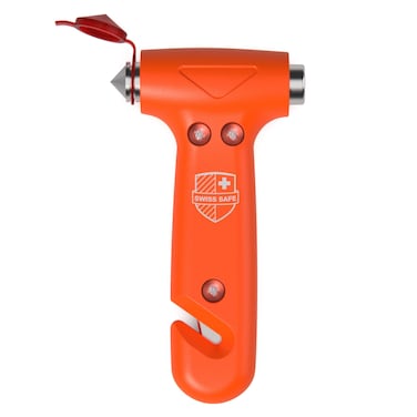 Swiss Safe Durable 5-1 Car Safety Hammer Car Window Breaker Breaker Tool w/Seatbelt Cutter - Emergency Escape Glass Hammer for Car - Truck, Car Safety Essentials &amp; Accessories - Orange, 1 Pack